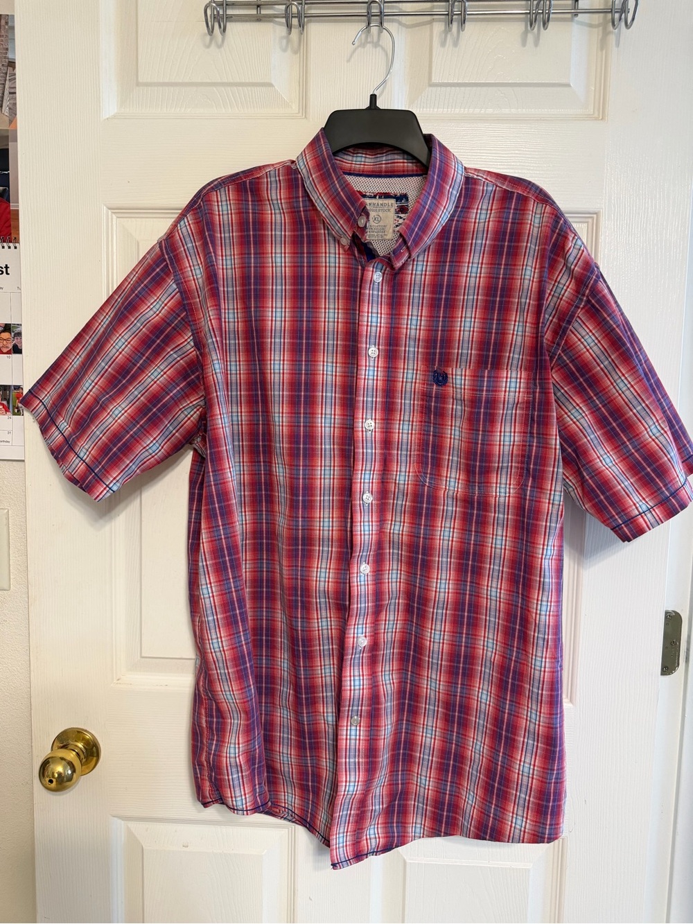 Panhandle Slim Red and Blue Plaid Short-Sleeve Button-Down Shirt